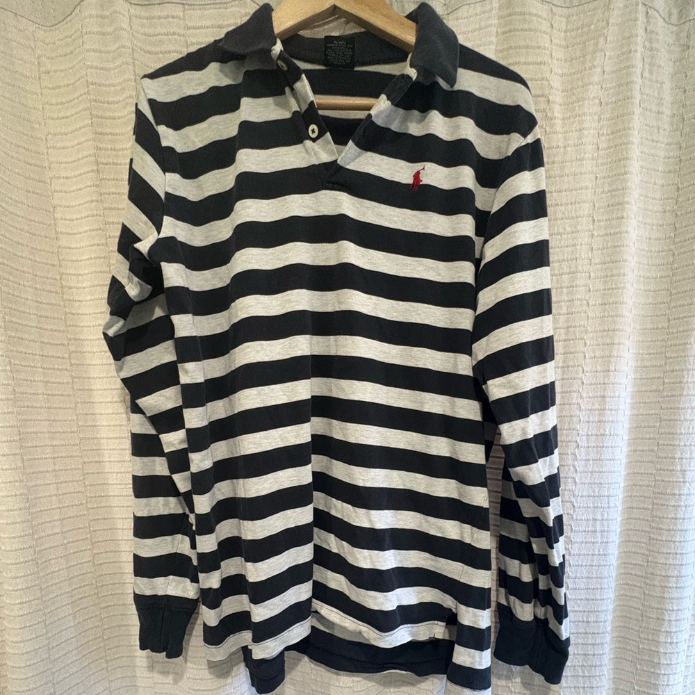 Vintage Ralph Lauren Black and Grey Striped Shirt Size XL